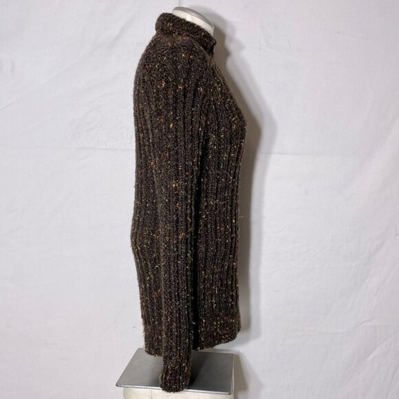 Vintage Hand Knit Brown Autumn Confetti Knit Sweater with Collar XL - Picture 4 of 10
